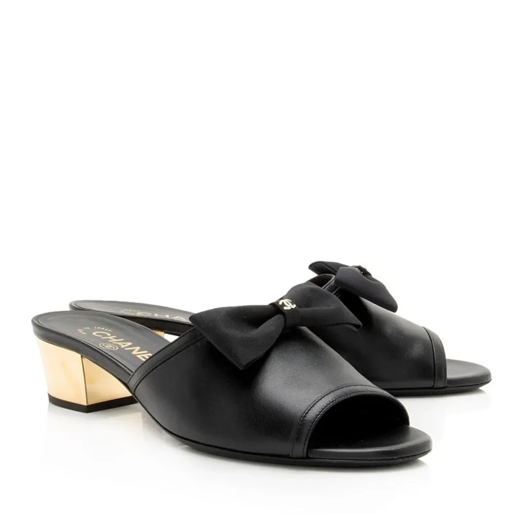 Chanel Lambskin CC Bow Mules - Size 7 / 37 - Picture 2 of 8